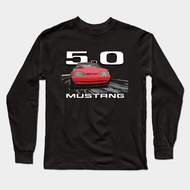 Mustang GT 5.0 LX Fox Body Notchback red Long Sleeve T-Shirt by cowtown_cowboy